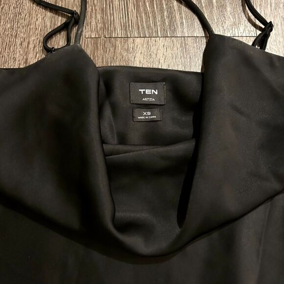 TEN Aritzia Black Slip Dress Size XS Cowl Neck Satin Mini Adjustable Straps Date - Picture 6 of 14